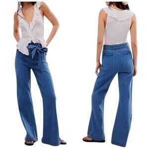 Cleobella Lachlan Pintuck Wide Leg Jeans Blue Denim Belted Size Small